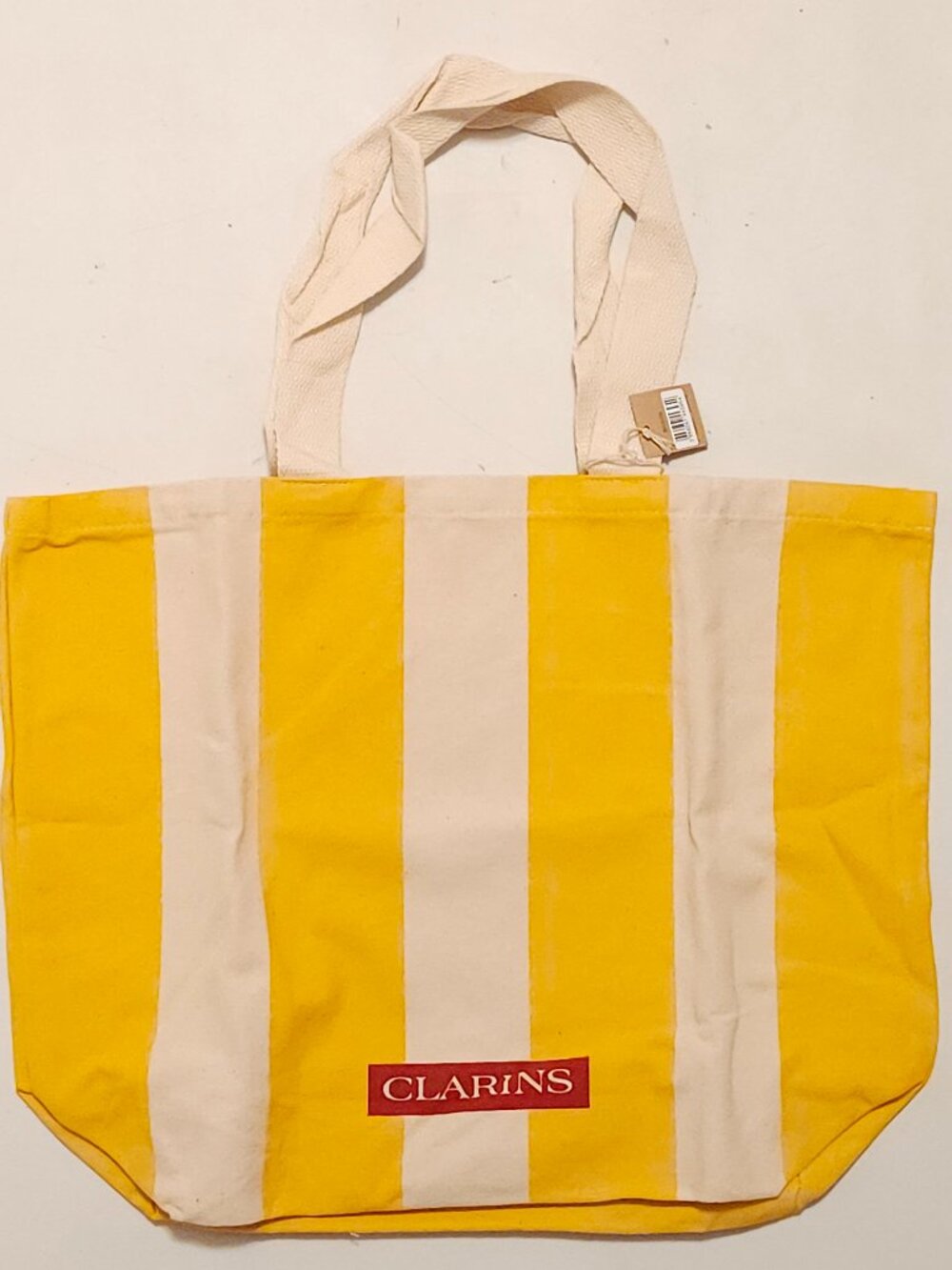 SUNNY Clarins Beach Tote Yellow and Cream Stripe Tote Bag BNWT